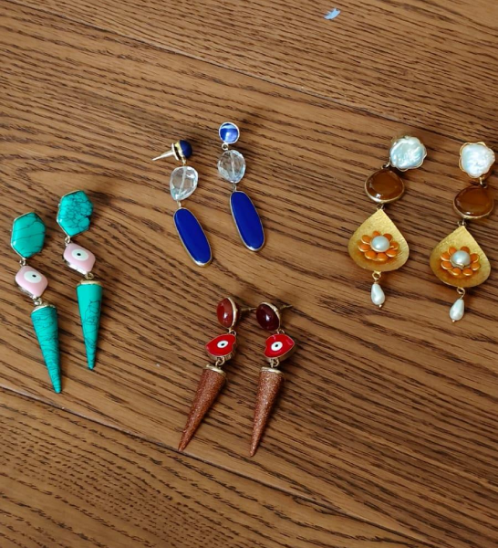 Brass and gemstones earrings
