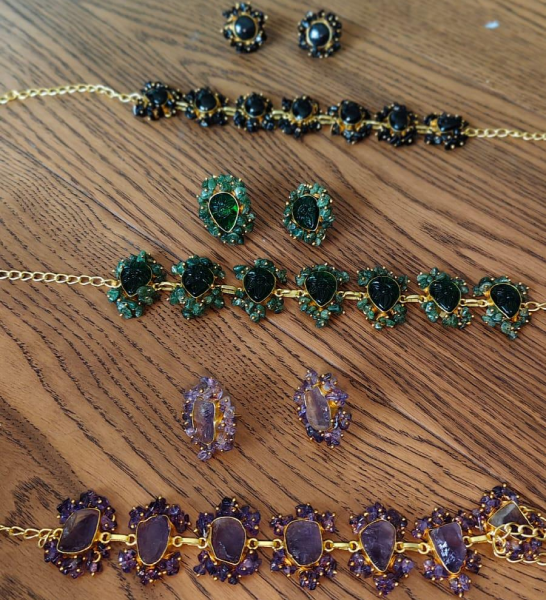 Brass and Gemstones necklace and earring set